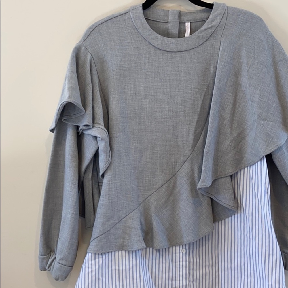 Zara Ruffle Top With Button Down Layer - image 2